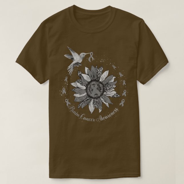 T-shirt Tournesol Colibri Gris Cerveau Cancer Guerrier T- (Design devant)