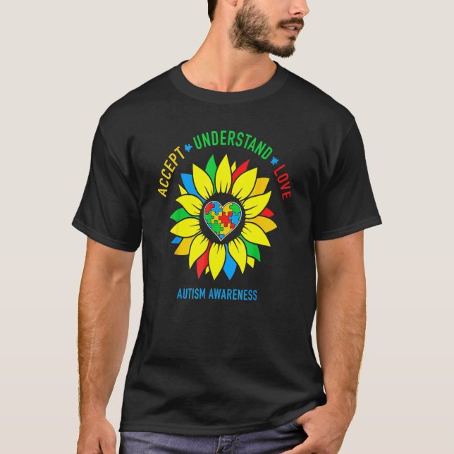 T-shirt Tournesol de sensibilisation à l'autisme Accepter  (Devant)