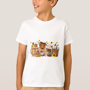 T-shirt Tournesol de vache écossaise Vibes de chute Café L