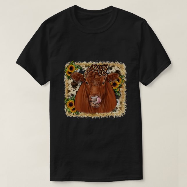 T-shirt Tournesol de vache Rouge Angus Vie agricole de vac (Design devant)