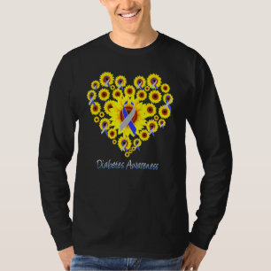 T-shirt Tournesol Diabète Cœur Gris Ruban Bleu Diabétique