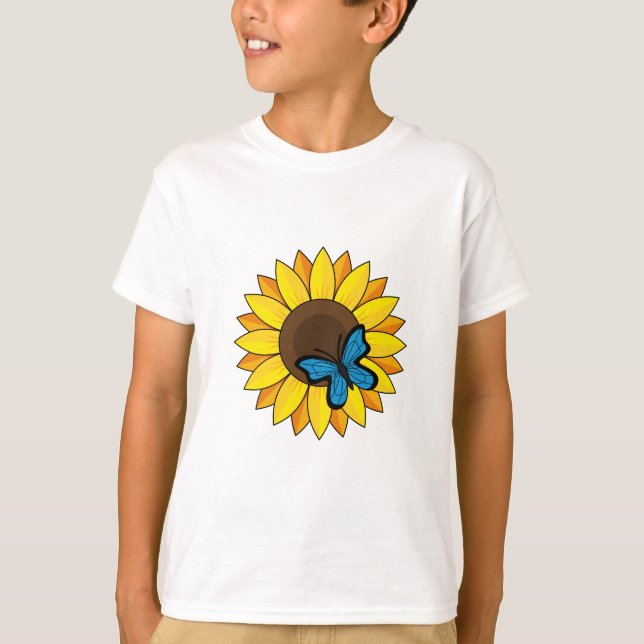 T-shirt Tournesol et papillon bleu (Devant)