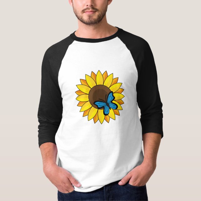 T-shirt Tournesol et papillon bleu (Devant)