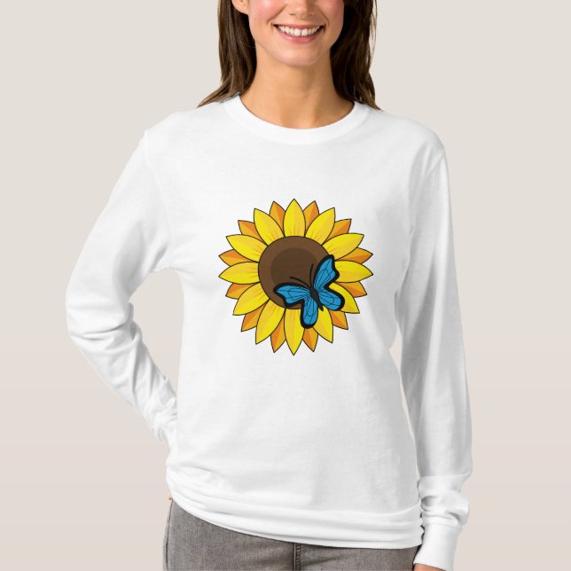 T-shirt Tournesol et papillon bleu (Devant)