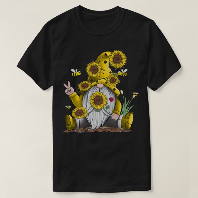 T-shirt Tournesol Gnome Avec Abeille Drôle Hippie Gnome (Design devant)