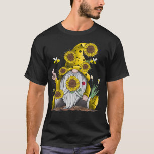 T-shirt Tournesol Gnome Avec Abeille Drôle Hippie Gnome
