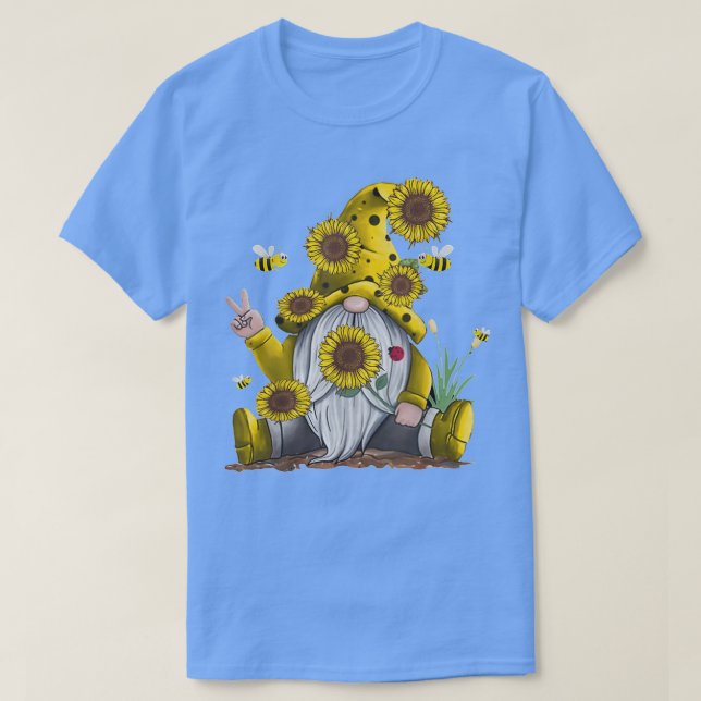 T-shirt Tournesol Gnome Avec Abeille Drôle Hippie Gnome Ca (Design devant)