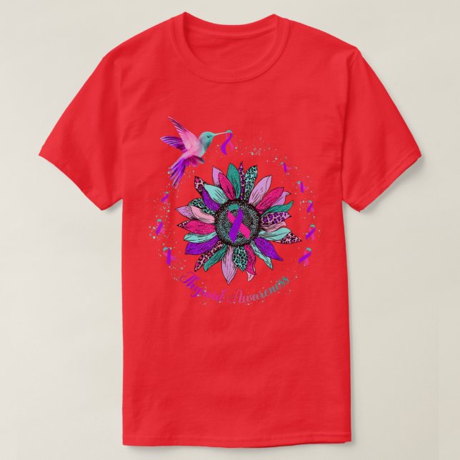 T-shirt Tournesol Hummingbird violet Turquoise rose ruban  (Design devant)