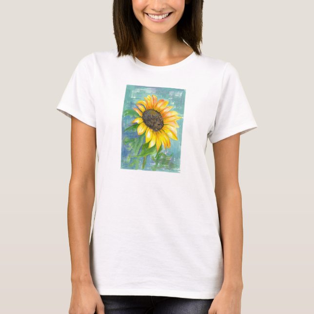 T-shirt Tournesol jaune Aquarelle Peinture (Devant)