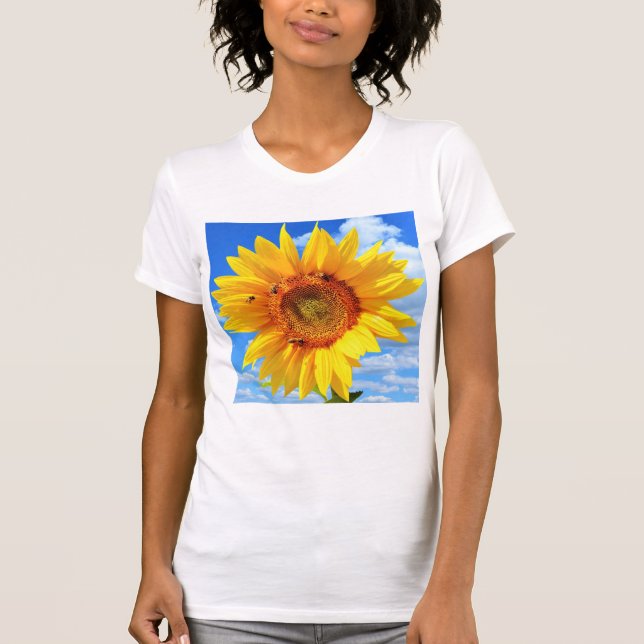 T-shirt Tournesol jaune et abeilles sur le ciel bleu - Jou (Devant)