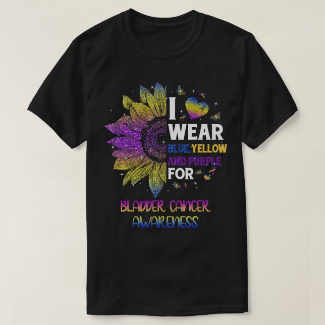 T-shirt Tournesol Je Porte Bleu Jaune Purple Vessie Cancer (Design devant)