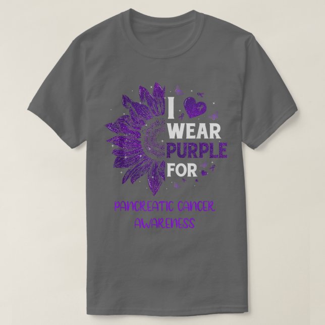 T-shirt Tournesol Je Porte Du Ruban Violet Cancer Pancréat (Design devant)