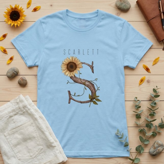 T-shirt Tournesol Monogramme 'S' Élégant  (Créateur téléchargé)