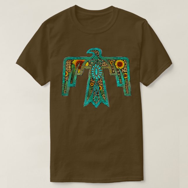 T-shirt Tournesol occidental Turquoise Amérindien Thunde (Design devant)