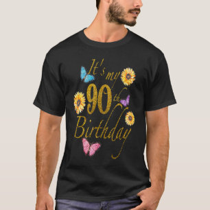 T-shirt Tournesol Papillon Happy It My 90th Birthday Gif