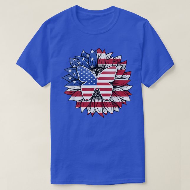 T-shirt Tournesol Patriotique Avec Papillon USA Drapeau 4è (Design devant)