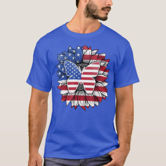 T-shirt Tournesol Patriotique Avec Papillon USA Drapeau 4è
