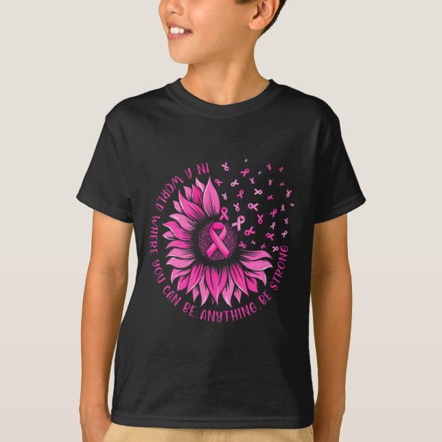 T-shirt Tournesol rose Ruban Papillon Cancer du sein Awar (Devant)