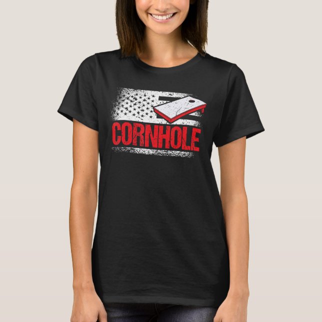 T-shirt Tournoi Cornhole Corn Hole Rouge Blanc (Devant)