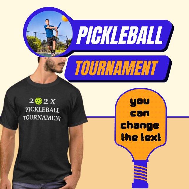 T-shirt Tournoi de basket 202X noir (Personalized Pickleball Tournament [Add Year].)