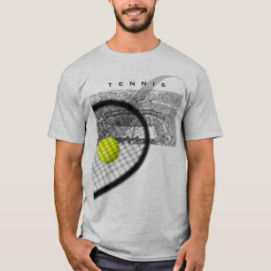 T-shirt Tournoi de tennis avec raquette frappant la balle