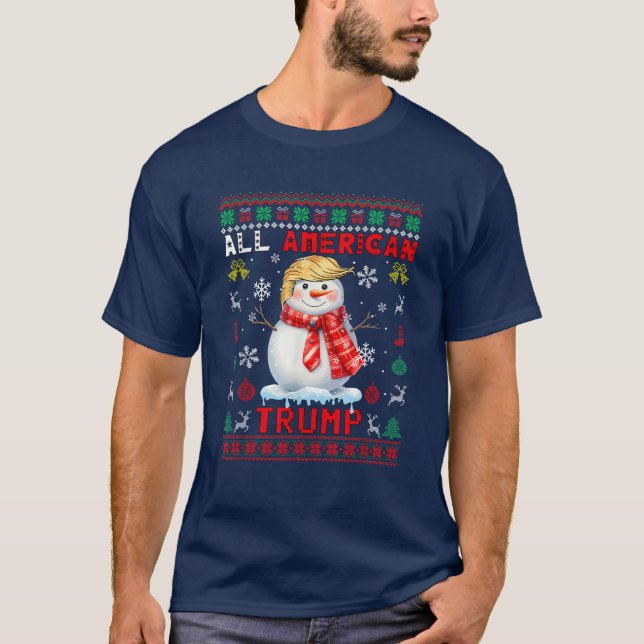 T-shirt Tous les Américains Trump Xmas Snowman Président (Devant)