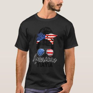 T-shirt Tous les Américains Yiayia Usa Drapeau Messy Bun P