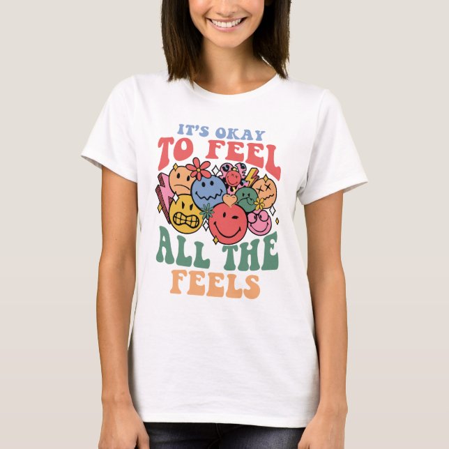 T-shirt Tous les Feels Citation, Retro Smiley Visages, Pos (Devant)