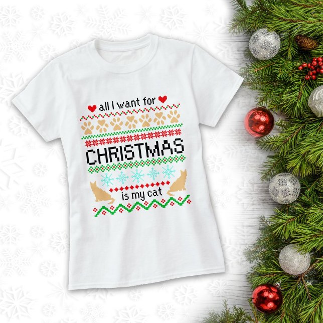 T-shirt Tout ce que je veux pour Noël, c'est mon chat, pul (Créateur téléchargé)