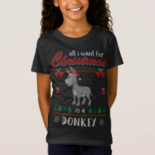 T-Shirt Tout Ce Que Je Veux Pour Noël, C'Est Un Âne, Un Ch