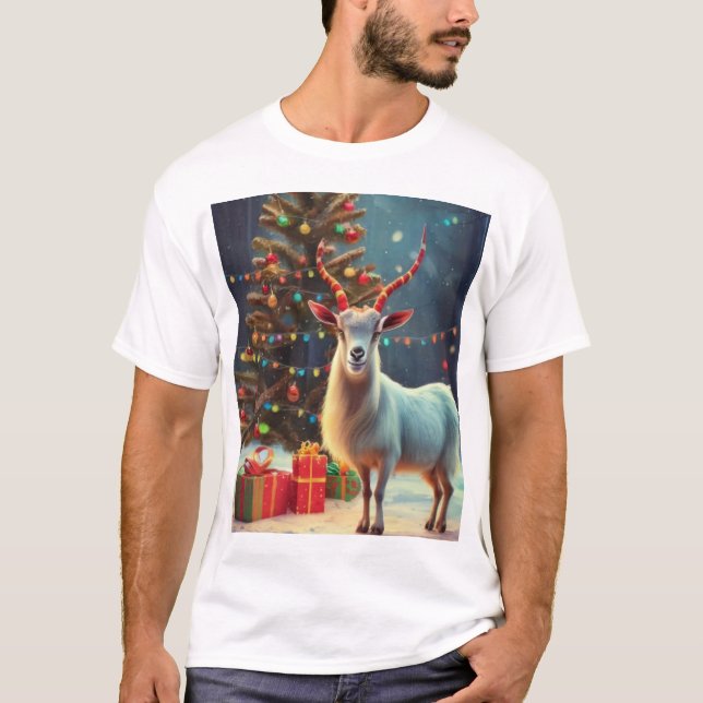 T-shirt Tout ce que je veux pour Noël, c'est une chèvre (Devant)