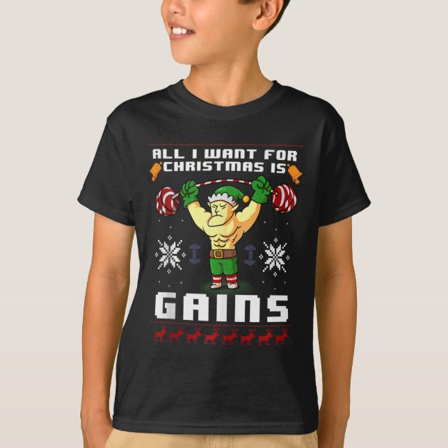 T-shirt Tout Ce Que Je Veux Pour Noël Est Gains Fit Elf Gy (Devant)