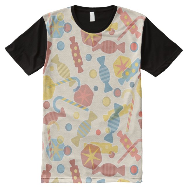 T-shirt Tout Imprimé Bonbons et motif de sucrerie (Devant)