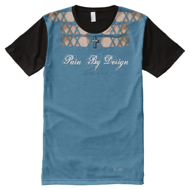T-shirt Tout Imprimé Douleur par le design Faux Blue Lace up (Devant)