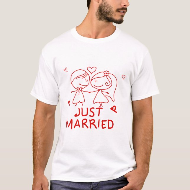 T-shirt Tout juste mariés - Dessin de couple mignon (Devant)