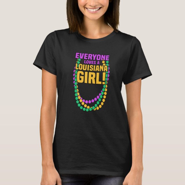 T-shirt Tout Le Monde Aime Louisiana Girl Mardi Gras Beads (Devant)