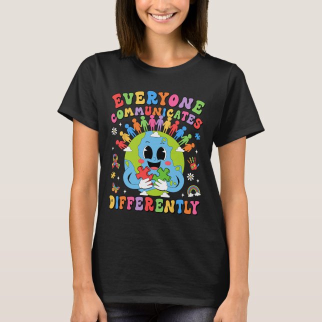 T-shirt Tout le monde communique différemment Autisme Disc (Devant)