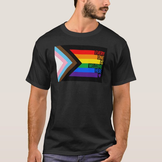 T-shirt Tout le monde est bienvenu ici (Progress Pride) (Devant)