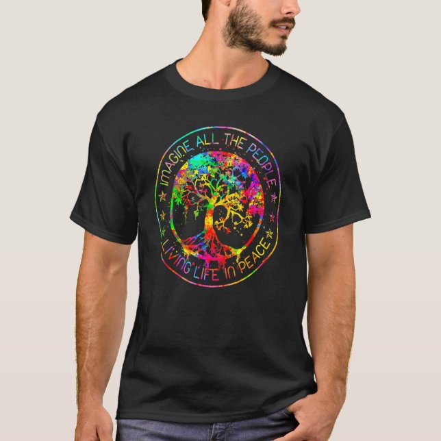 T-shirt Tout Le Peuple Imagine Vivre La Vie En Paix Hippie (Devant)