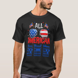 T-shirt Tout Père Américain Guitariste 4 Juillet Drapeau É