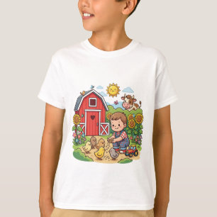T-shirt Tout-Petit Heureux Nourrissant des Poussins sur un