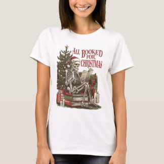 T-shirt Tout Réservé pour Noël Squelette Lisant un Livre d