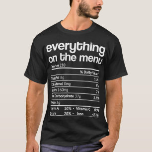 T-shirt Tout Sur Le Menu Nutrition Facts Drôle Merci