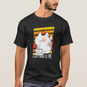 T-shirt Tout Va Bien Chat Buvant Du Café En Feu Pos