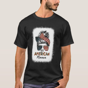T-shirt Toute American Mama Messy Bun Matching Famille 4th