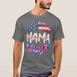 T-shirt Toute la maman américaine 4 juillet Tie Dye Sunflo
