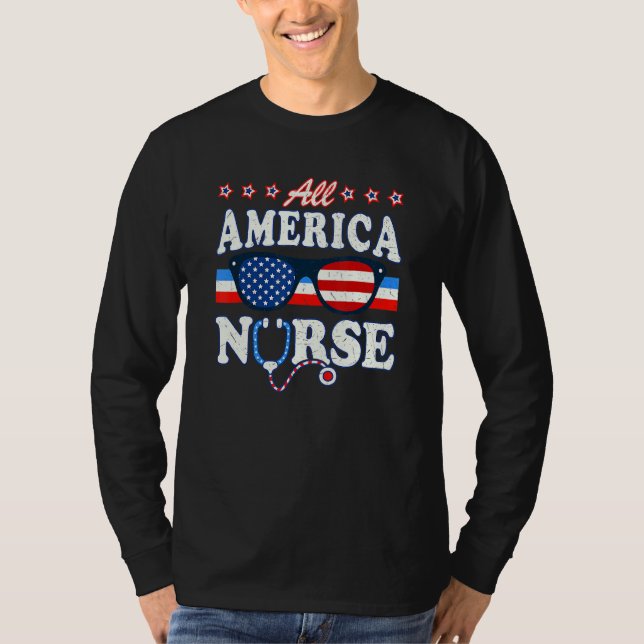 T-shirt Toute l'Amérique Infirmière Stethoscope Us Drapeau (Devant)