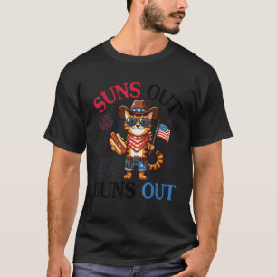 T-shirt Toyger Chat Avec Hotdog Fireworks US Drapeau Suns