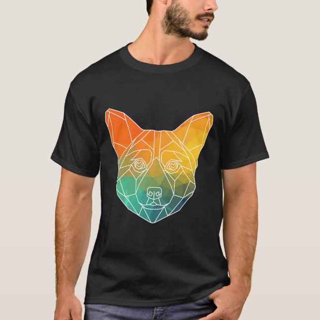 T-shirt Tracé de Corgi Polygones Silhouette Aquarelle Prem (Devant)