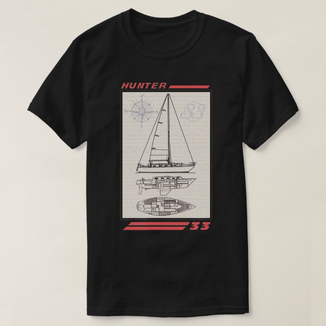 T-shirt Tracé de la ligne de bateau à voile Hunter 33 (Design devant)
